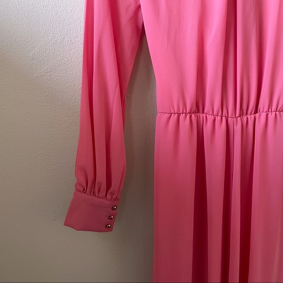 ‼️SOLD‼️ PinkBlush Coral Chiffon Long Sleeve Pleated Maternity Maxi Dress - Picture 4 of 16